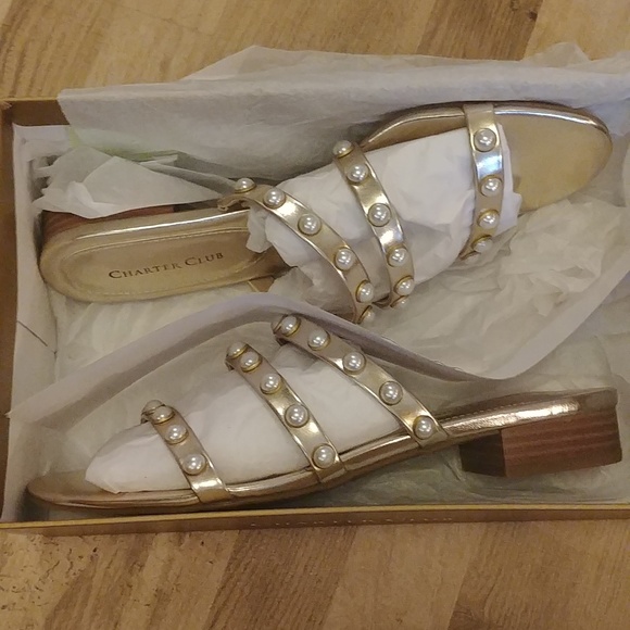 NEW Charter Club Slide Sandals 8 Faux Leather - Picture 7 of 12